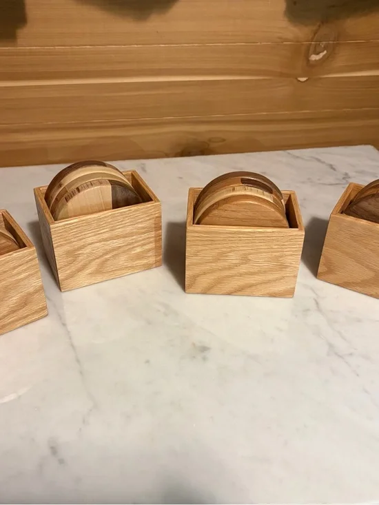 Handcrafted Two-Tone Wooden Coaster Set with Storage Box - Picture 6 of 7